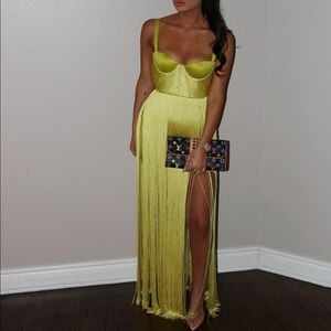 House Of CB - Acid Yellow Satin Fringe Dress